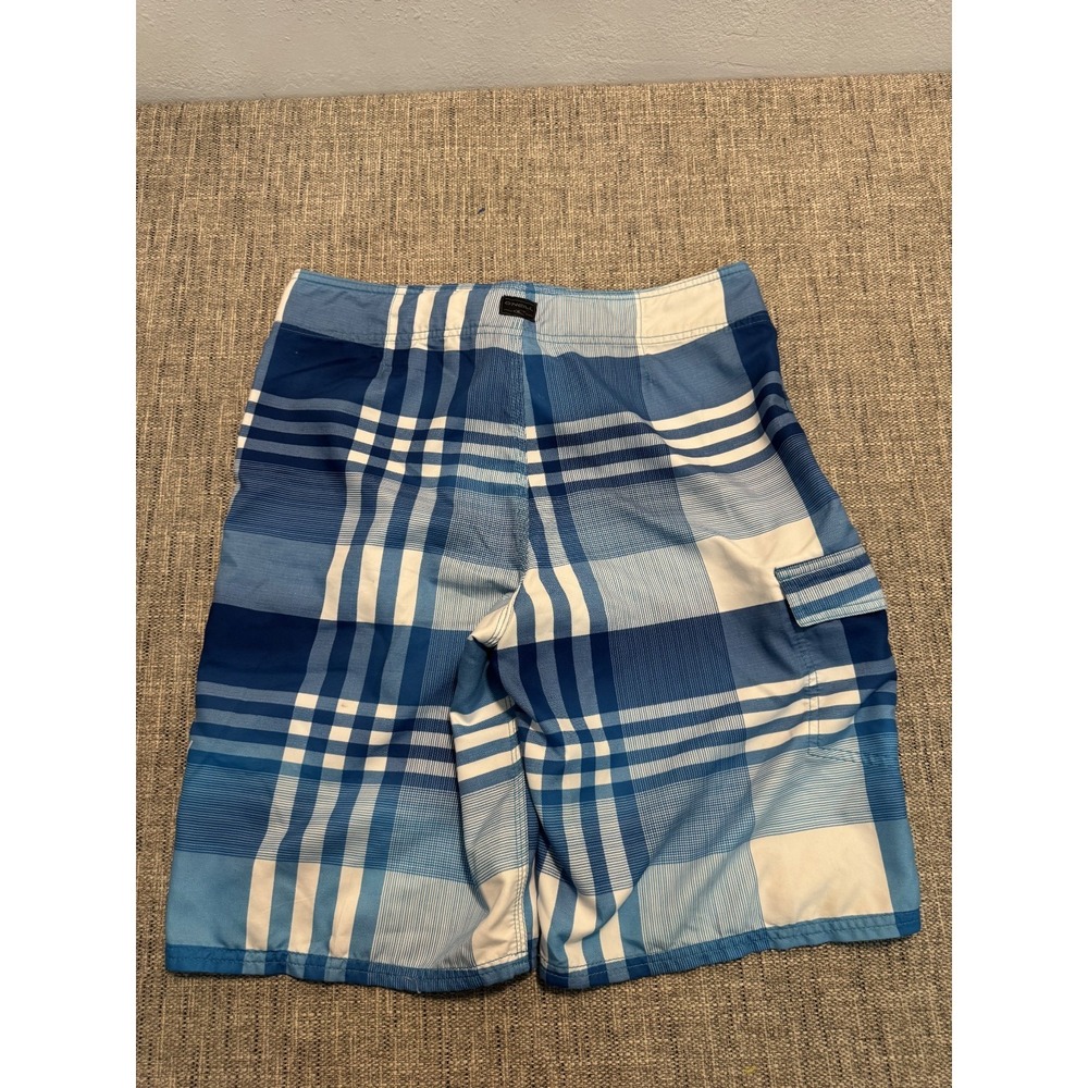 O'Neill Board Shorts Men's 32 Blue White Check Stretch Lace-Up Front Swim Trunks